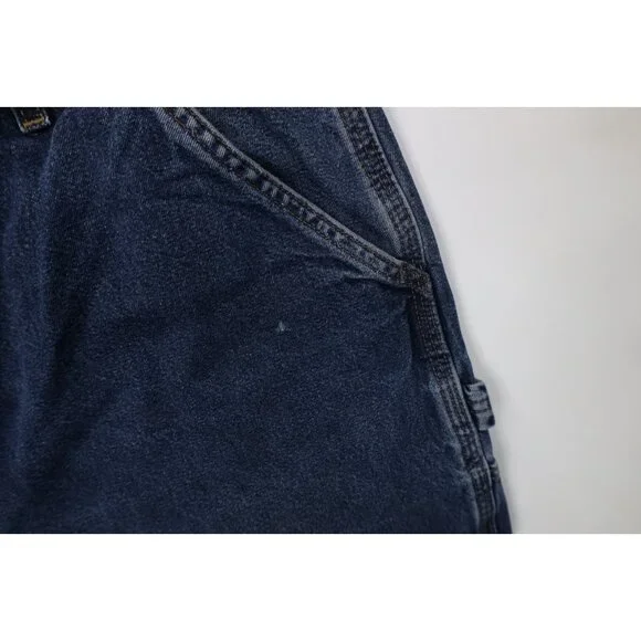 Vintage Y2K Carhartt Mens 36x32 Faded Wide Leg Dungaree Denim Jeans Blue Cotton